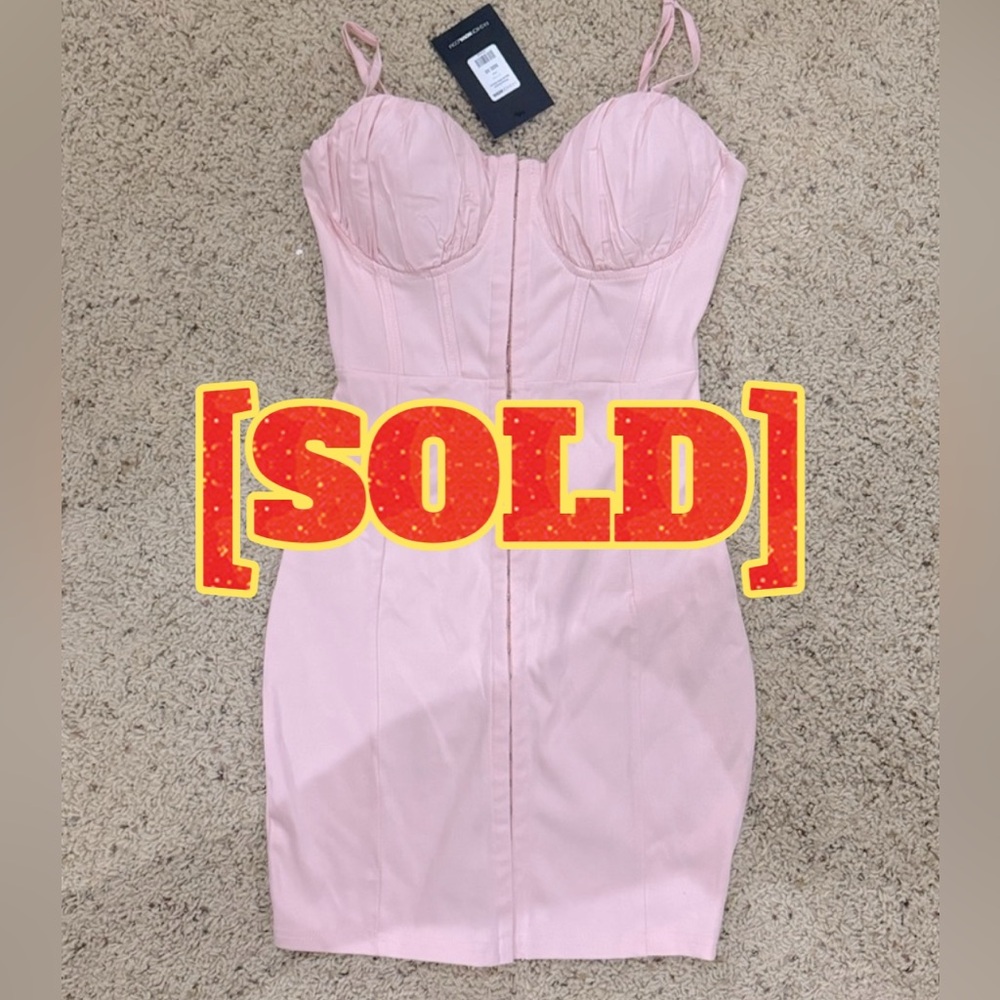 [SOLD] Fashion Nova Denim Clasp Up Mini Dress. US XS. Light Pink. NWT.